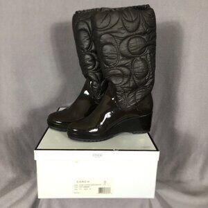 Coach Cantina Brown Quilted Wedge Rain Snow Boots Size 8M